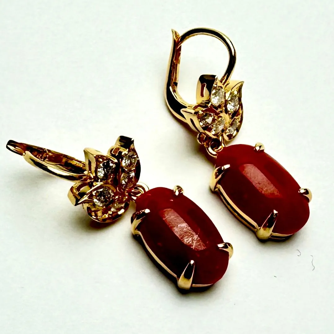 Yellow Gold Coral Diamond Earring