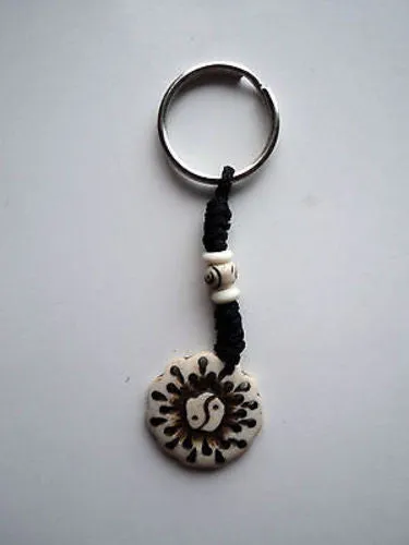 Ying Yang Round Bone Keychain