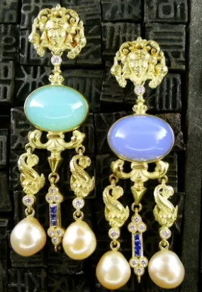 Yves Kamioner 18K Yellow Gold, Diamond, Sapphire, and Pearl Earrings