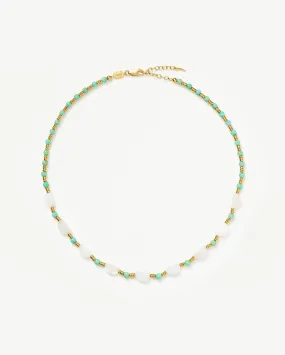 ZENYU WHITE BEADED HALF MOON NECKLACE / GOLD